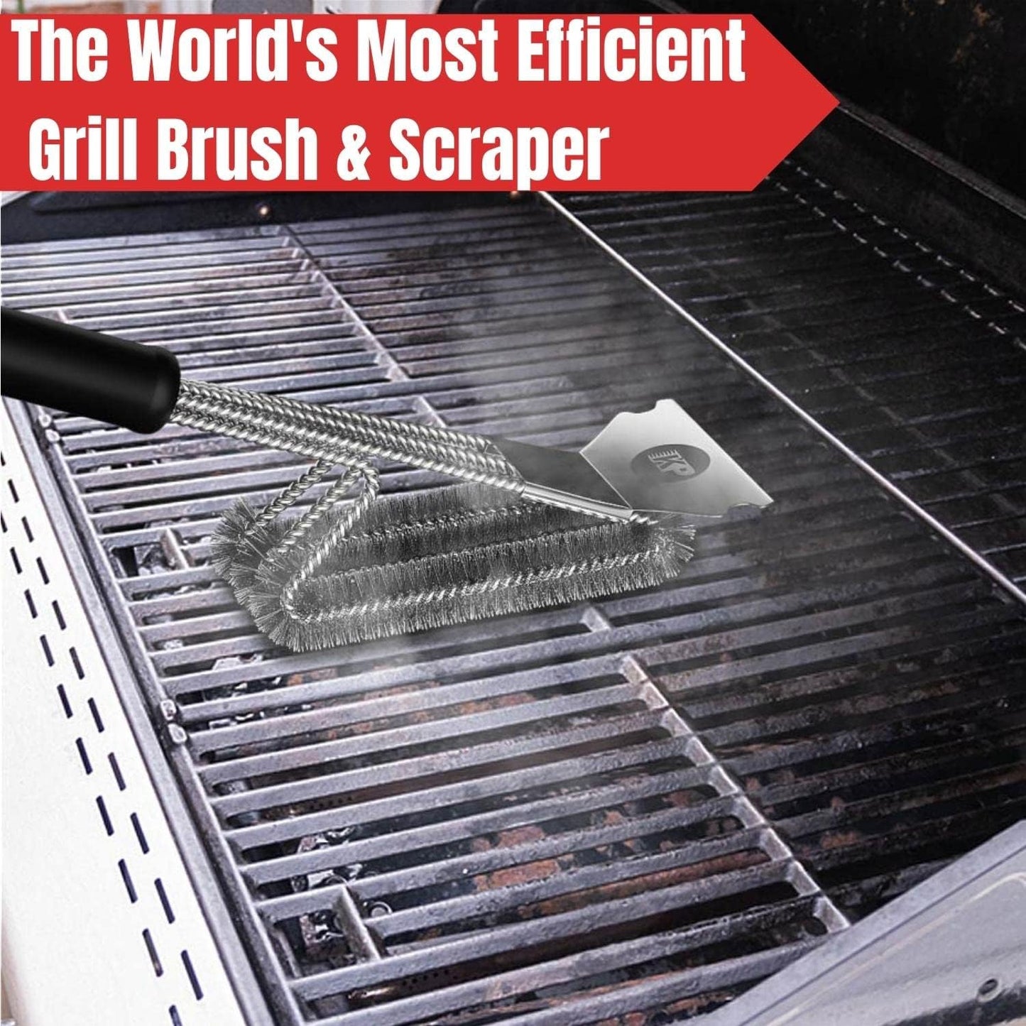 KITCHEN PERFECTION Safe Wire Grill Brush for Outdoor Grill w/Grill Scraper & Grill Mat Grill Cleaning Kit -Extended Handle BBQ Brush for Effortless Grill Cleaning Grill Cleaner Brush Barbecue Tools