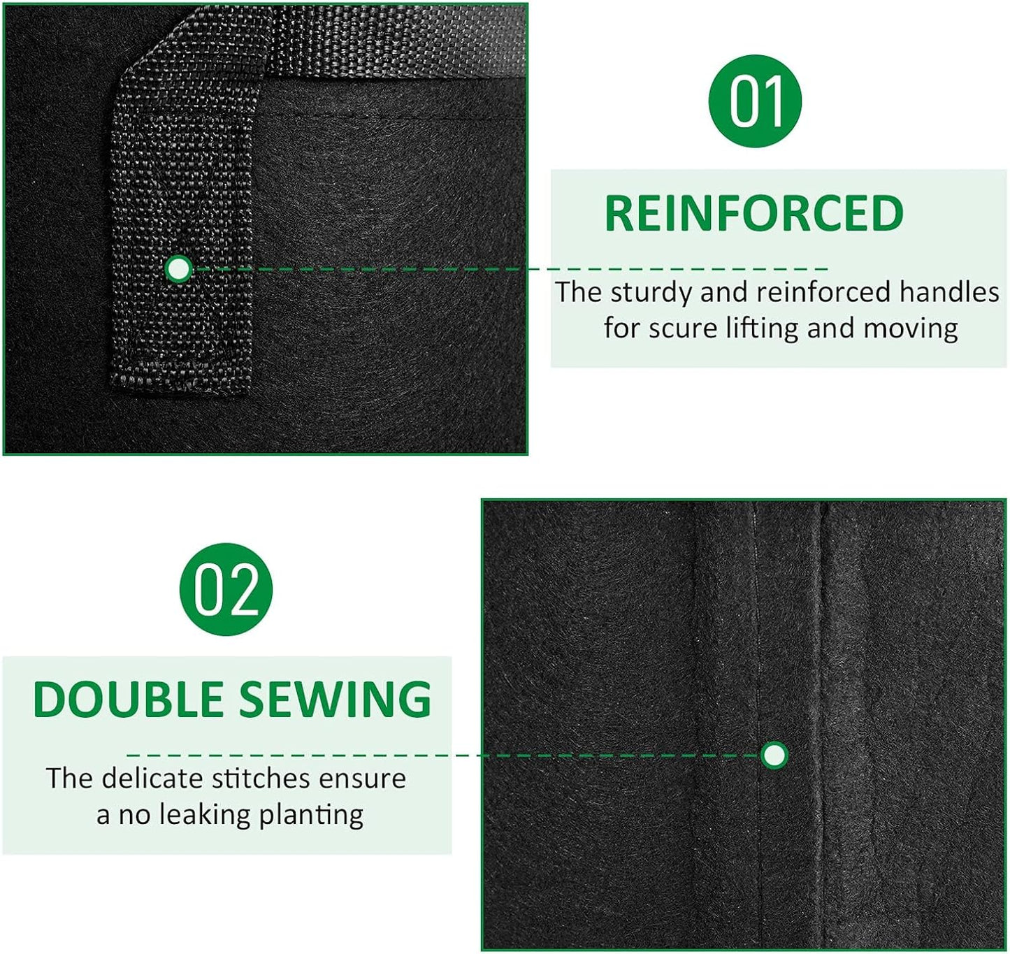 24-Pack 10 Gallon Thickened Non-Woven Grow Bags, Aeration Fabric Pots with Handles