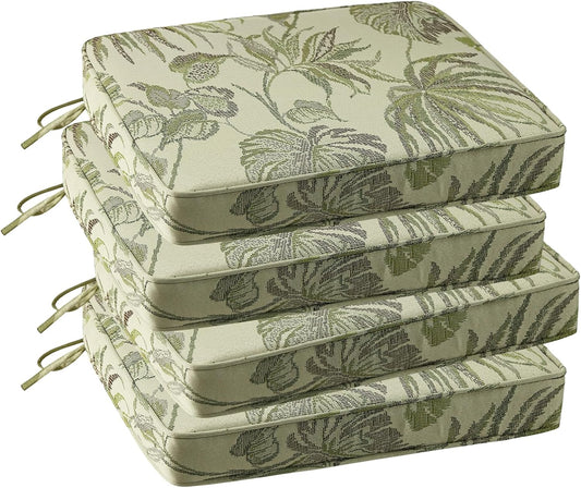Outdoor Square Corner Seat Cushion, 19"x19"x3", Set of 4, Non Slip Seat Cushion Pads with Removable Cover for Patio Furniture, Garden Yard Lawn, Dark Green Vine
