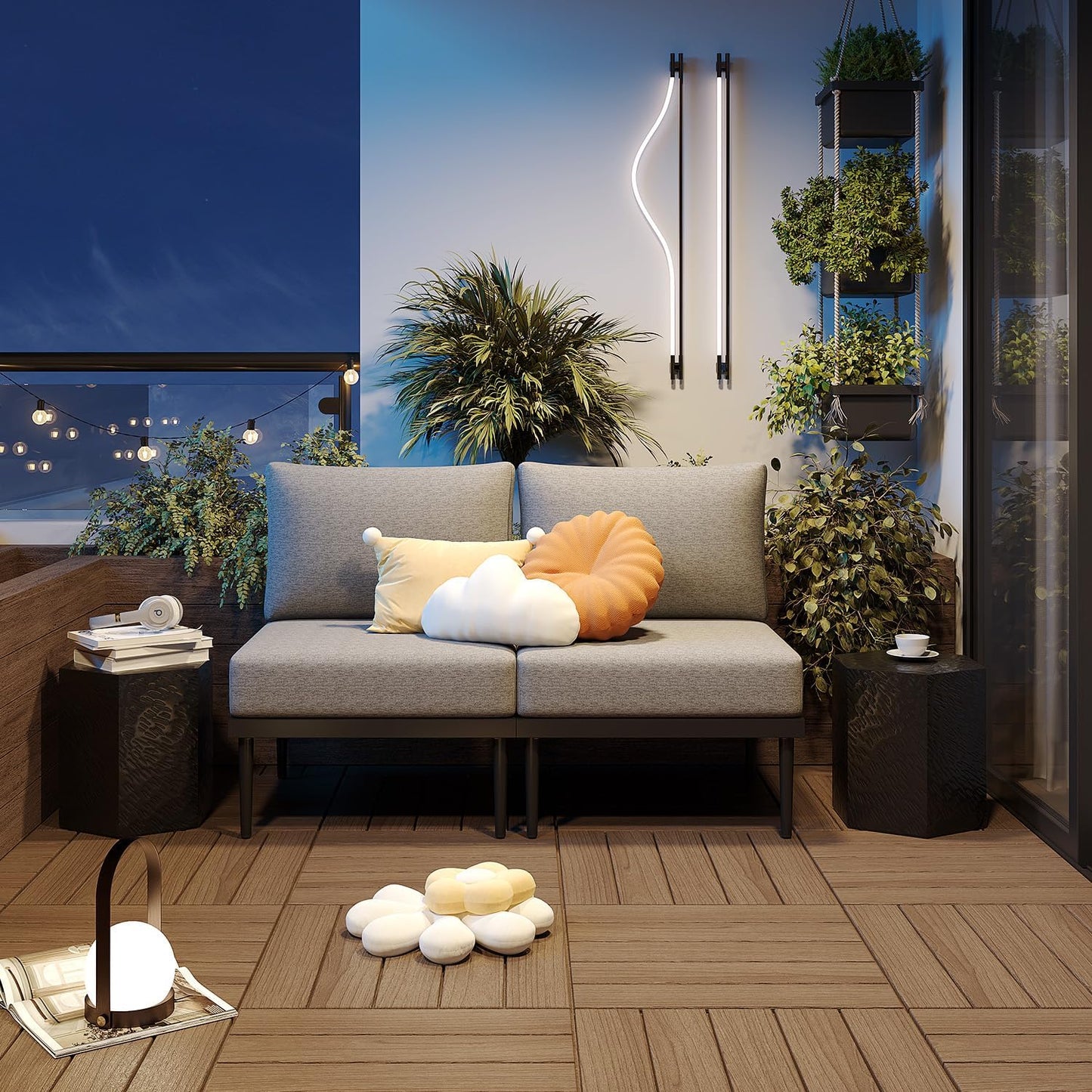 Sundale Outdoor 2 Pieces Metal Patio Furniture Set, Outdoor Sectional Sofa w/6 Inch Olefin Cushion, Modern Outdoor Conversation Sets