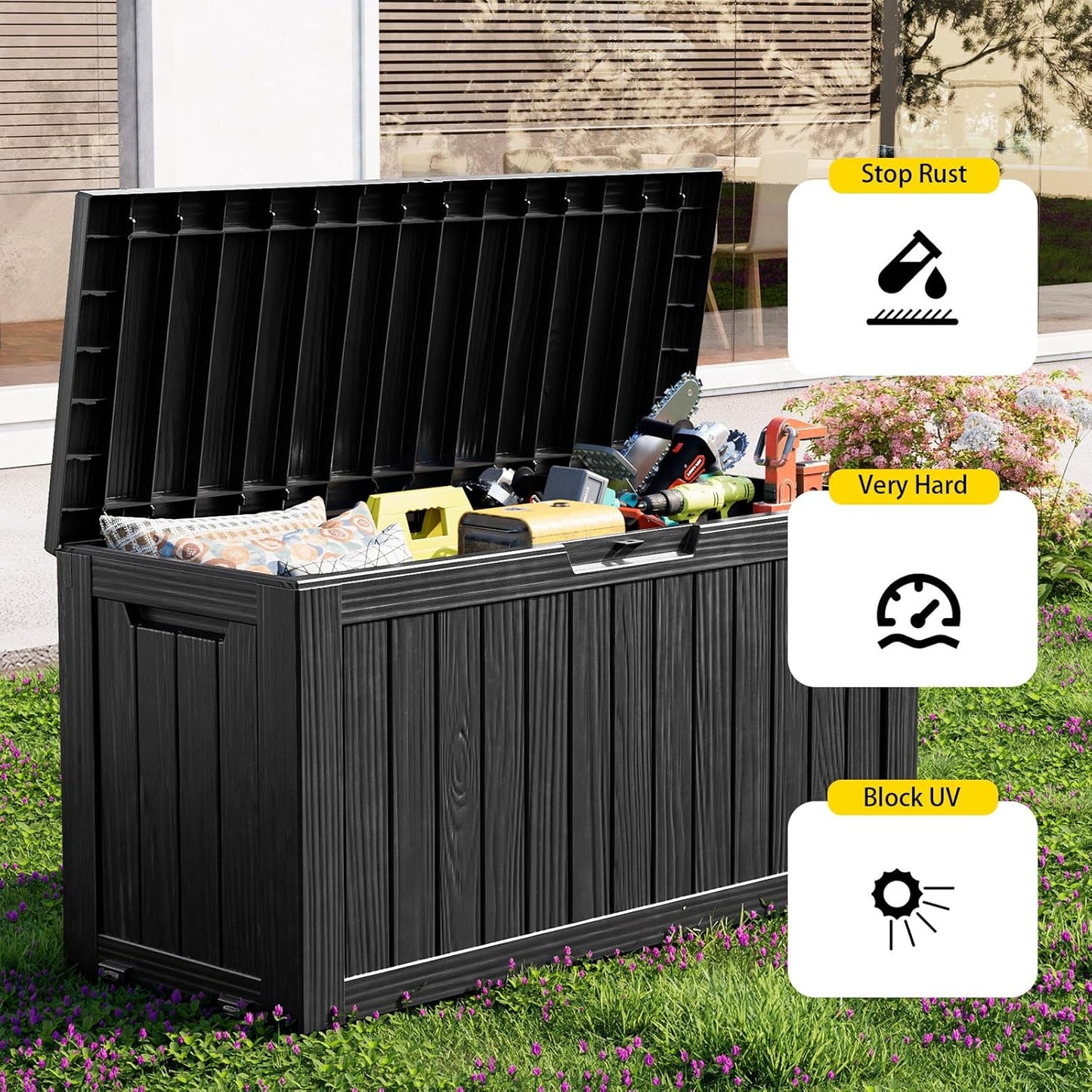 75 Gallon Outdoor Storage Box – Waterproof Deck Box for Patio & Garden,Black