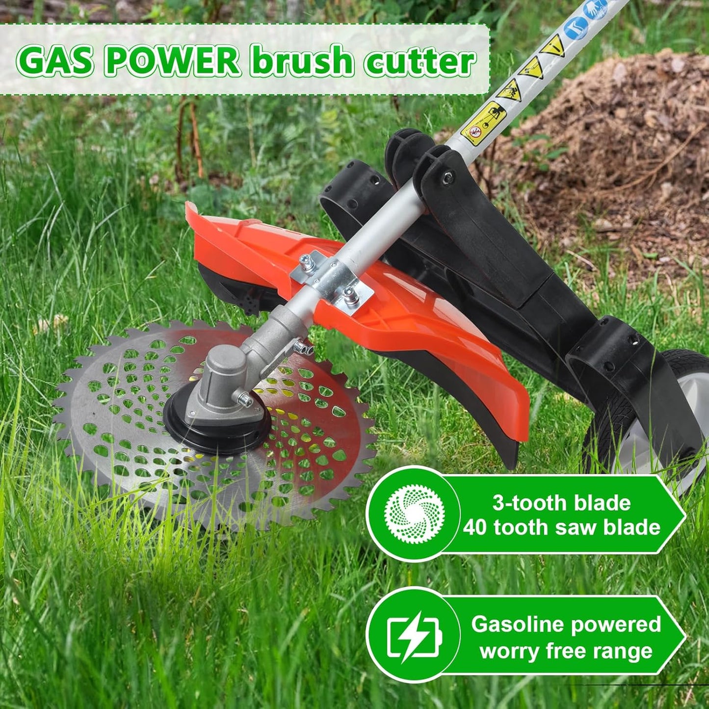 52cc 2-Cycle Gas Weed Wacker,8 in 1 Gas Powered Weed Eaters,2025 Upgrade 9500rpm String Trimmer,Weed Eater, Brush Cutter, Edger,Pole Saw Chainsaw with Extension Pole,Gas Powered Yard Tool (Orange)
