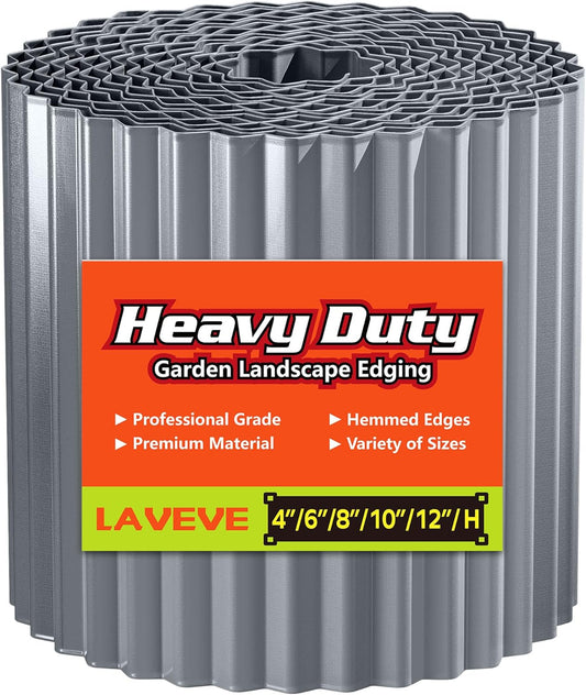 LAVEVE Corrugated Metal Garden Edging 4" x 10Ft, Landscape Edging Border for Lawn, Flower Bed, Garden Fence, Paver Edging (Light Gray)