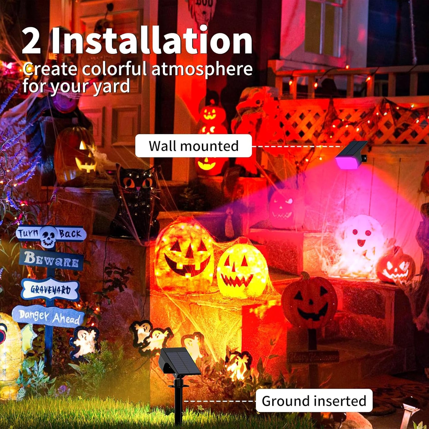 Solar Spot Lights Outdoor Color Changing, [7 Mode/2 Pack] Christmas Landscape Spotlights, Solar Lights Outdoor Waterproof, Solar Led Powered Flood Light for Outside Pathway Yard Garden Walkway