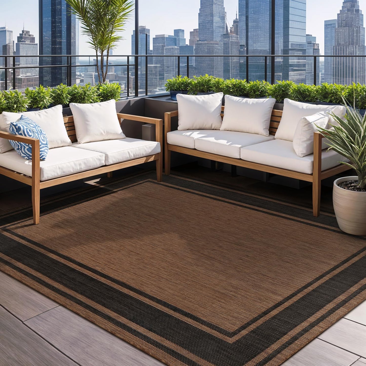 Beverly Rug Outdoor Rug 6x9 Modern Bordered Area Rugs for Indoor and Outdoor Patio Deck Porch Garden Waterproof Weather Sun Resistant Washable Outside Carpet (6 x 9 Gold)