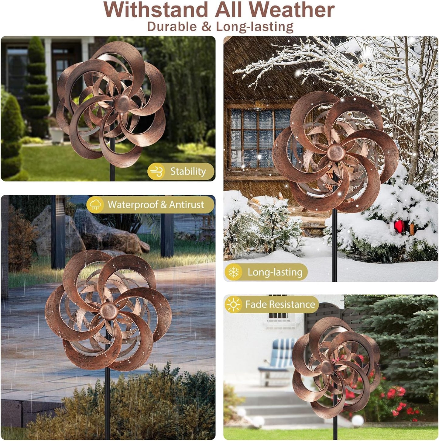 Garden Wind Spinners Outdoor Metal, Copper Kinetic Wind Sculptures & Spinner Yard Art for Outdoor Patio Lawn Decoration
