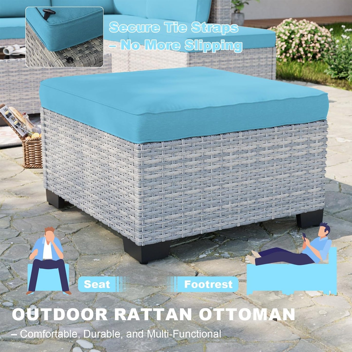 12-Piece Patio Furniture Set, Outdoor Patio Furniture with Swivel Chairs Set, Ottomans, Modular Patio Sofa, Dual-Strand Wicker Rattan, Rust-Resistant Frame, Lake Blue