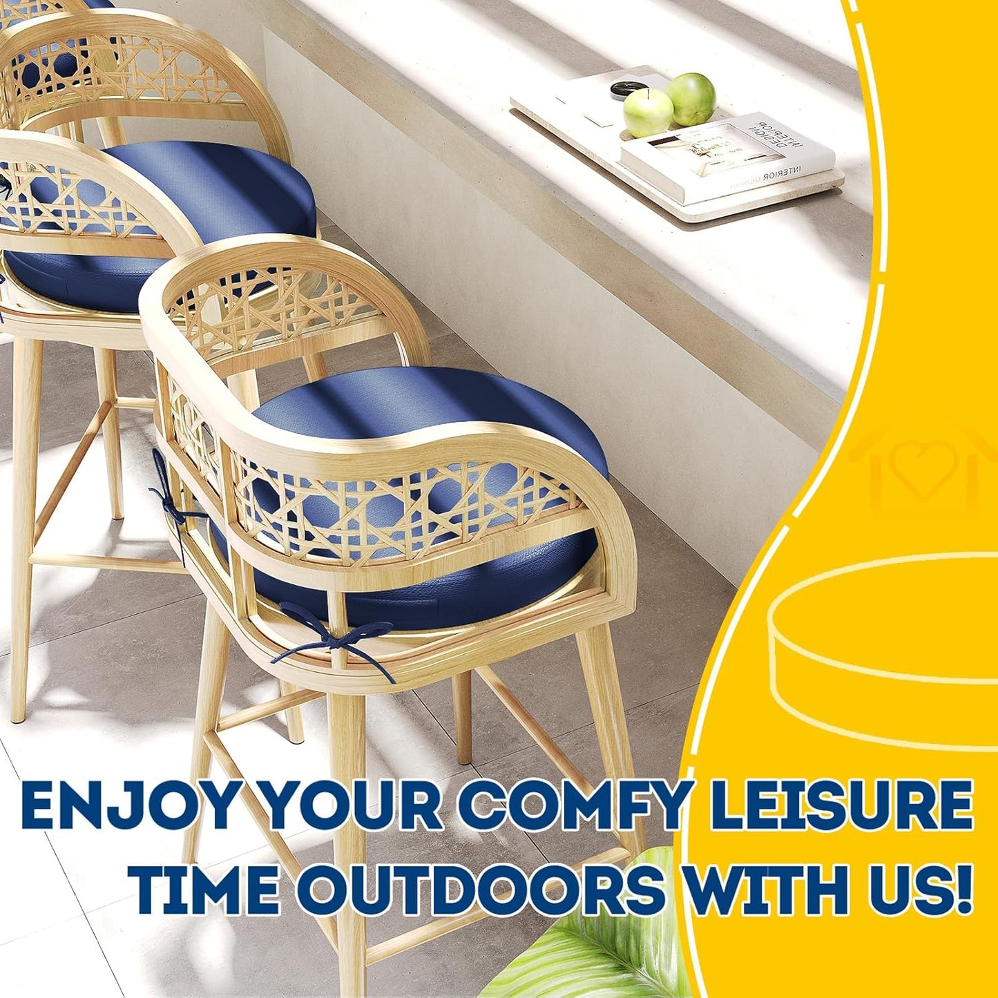 AAAAAcessories Outdoor Seat Cushions for Chairs, Waterproof, Fade-Resistant Patio Furniture Replacement Cushions, 15" x 15" x 2", Set of 2, Navy Blue