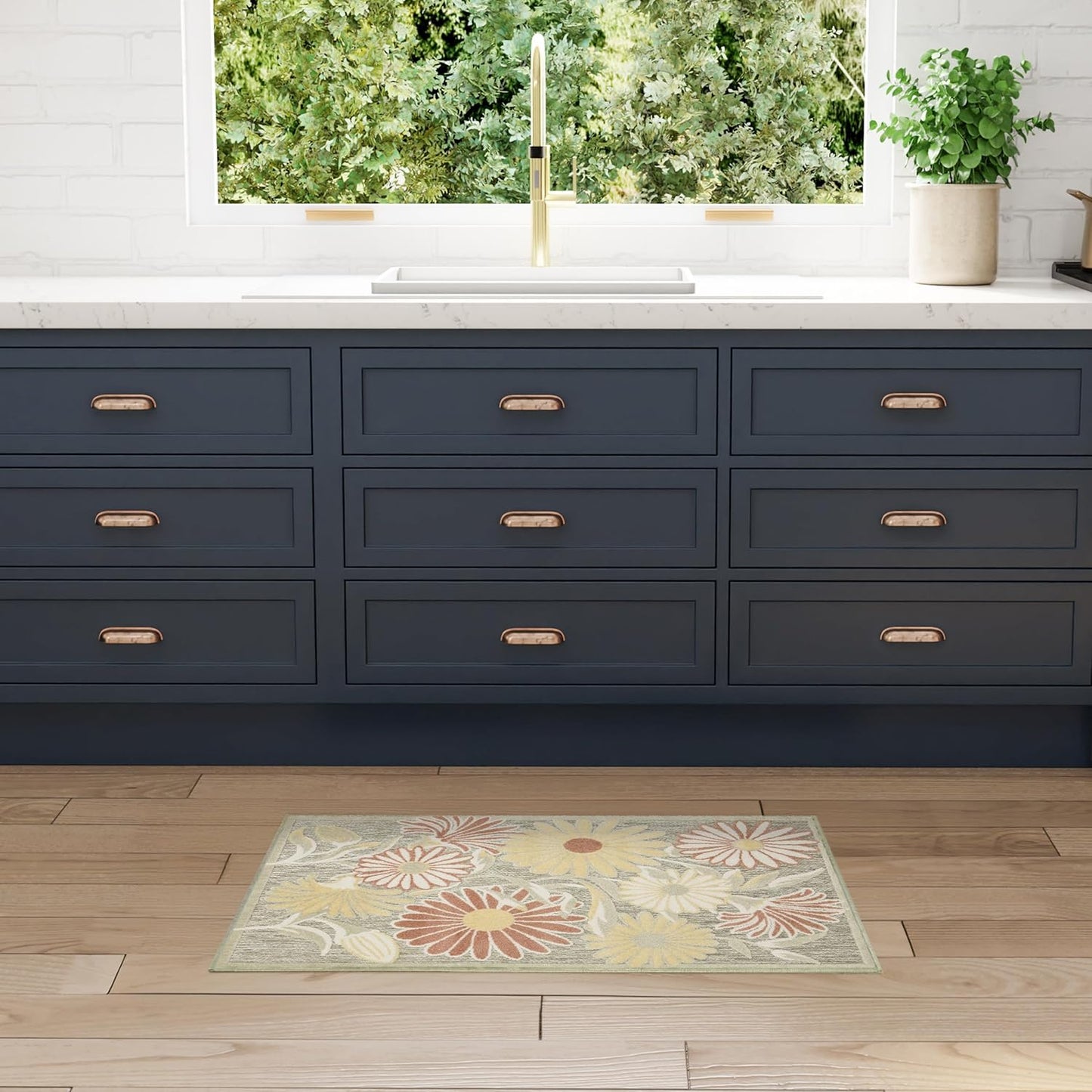 Nourison Aloha Sage Rose 2'8" x 4' Area Rug - Easy Clean, Non Shedding, Bed Room, Living Room, Dining Room, Kitchen (3' x 4')