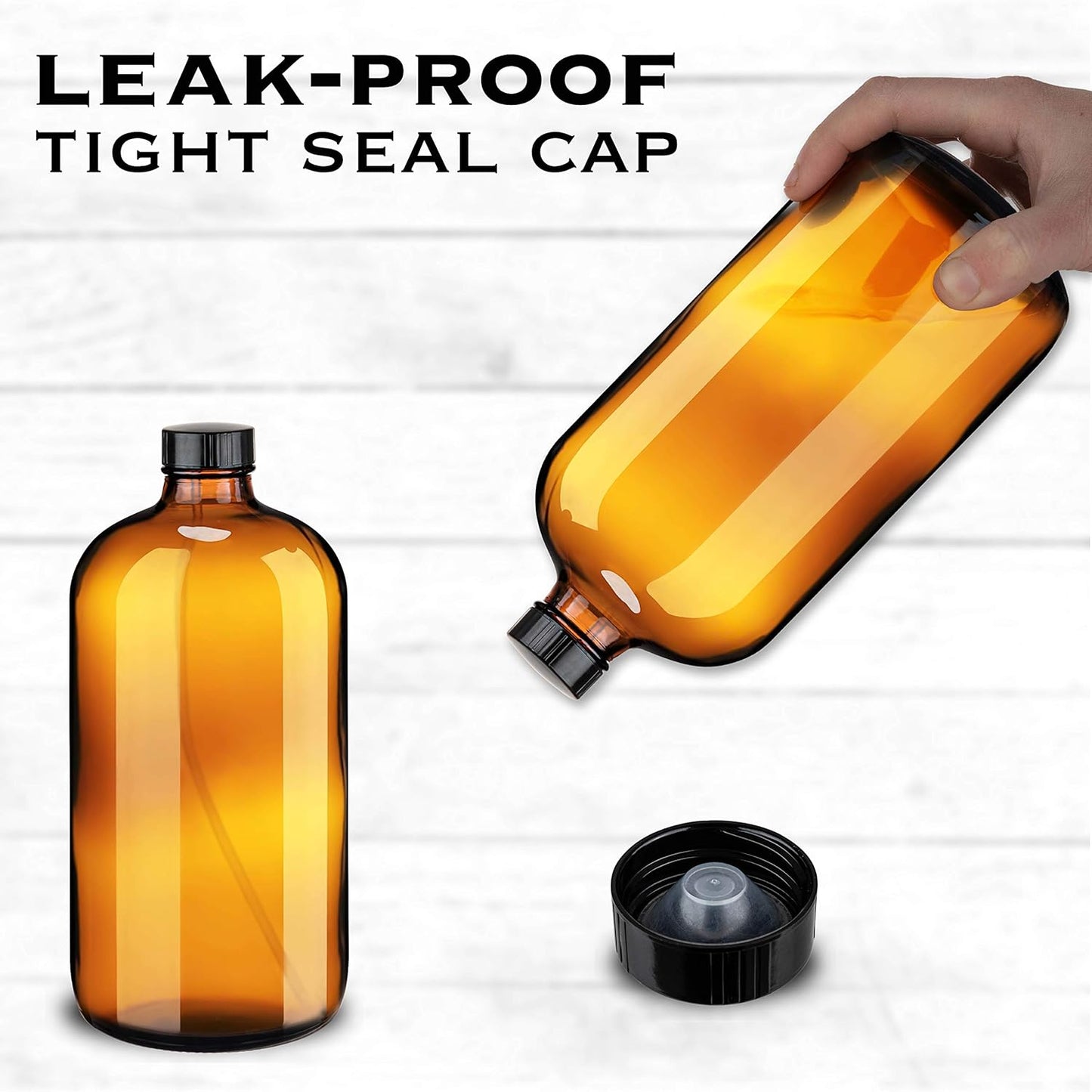 Large 32oz Amber Glass Spray Bottles with Funnel - Refillable Trigger Sprayer Containers for Oils, Cleaning Products, Plant Misting, Cooking, Hair, and Beauty. Includes 4 Bottles and 1 Funnel.