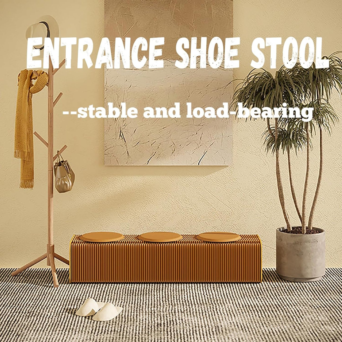 Foldable Kraft Paper Stool, Honeycomb Accordion Folding Bench, Collapsible Paper Stool for Small Spaces, Portable Footrest and Side Table for Living Room and Office,Brown-44×31×600cm