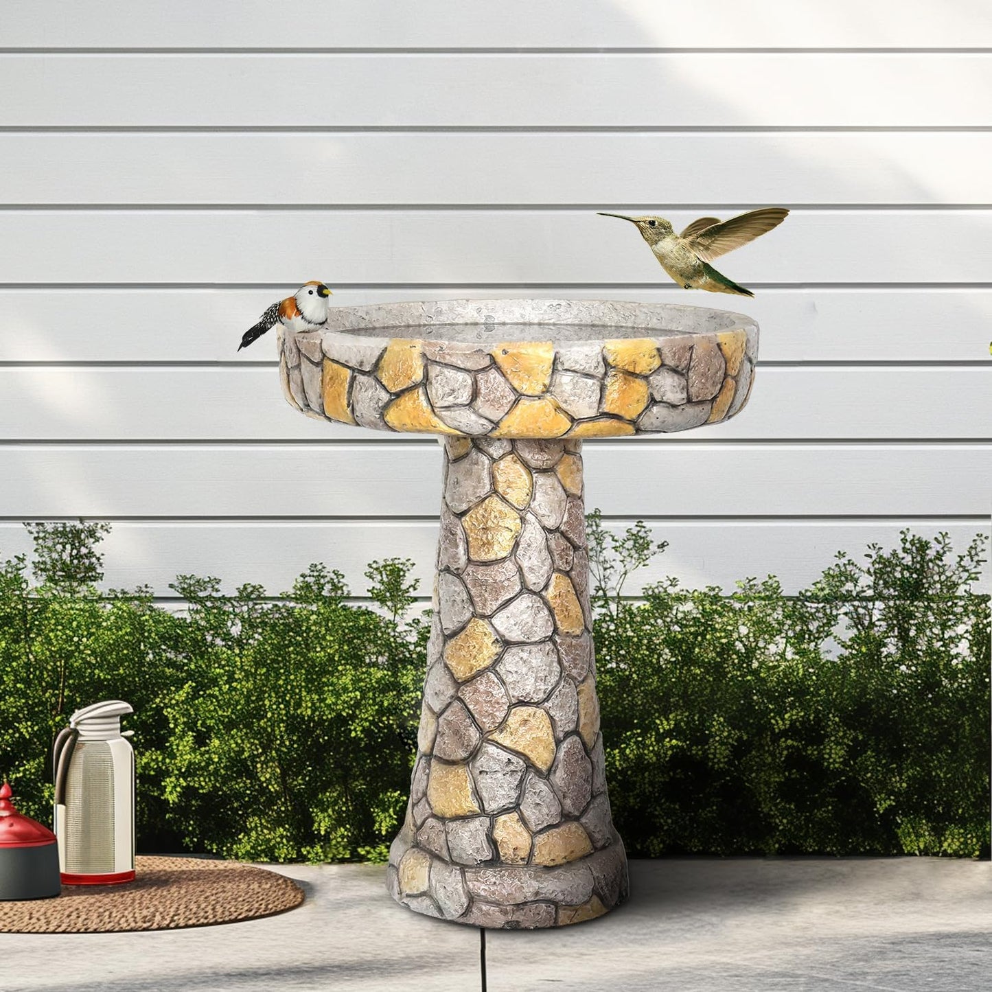 Outdoor Bird Bath - 24" H * 18.8" Φ Mosaic Stone Design BirdBath Perfect for Adding Interest to Your Garden, Patio, Backyard, Porch