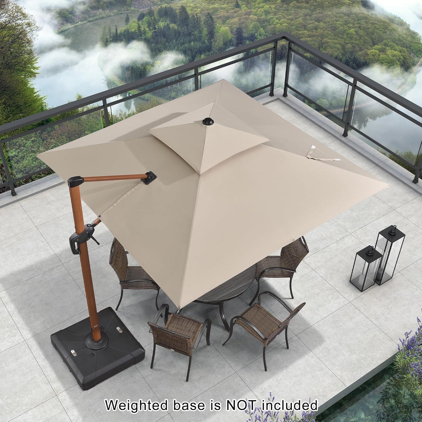 PURPLE LEAF 9ft Patio Umbrella Outdoor Square Umbrellas Large Cantilever Umbrella Windproof Offset Heavy Duty Sun Umbrellas for Garden Deck Pool Patio, Beige
