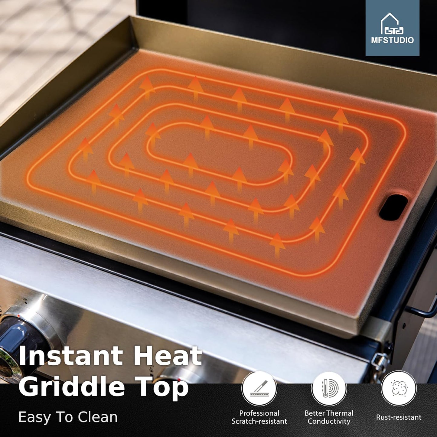 MFSTUDIO Small Portable Propane Griddle, 2 In 1 Gas BBQ Travel Grill with Foldable Stand, Compact and Light Countertop Grills with 2 Burners and Side Table, for Outdoor Cooking, Camping and Roadtrip