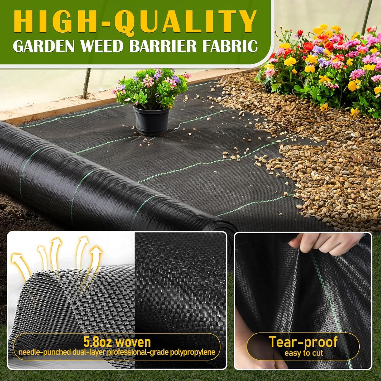 KAKO 4 x 300Ft Weed Barrier Fabric Heavy Duty, Weed Barrier Landscape Fabric, Garden Fabric Weed Barrier, Garden Weed Barrier Fabric Weed Cloth for Garden Fabric, Landscaping Fabric, Driveway Fabric