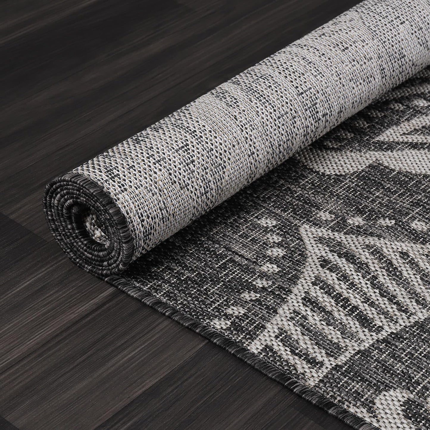 Medallion Outdoor Rug 8x10 Washable Outside Carpet for Indoor Patio Porch Waterproof Easy Cleaning Non Shedding Area Rugs Dark Gray 8 x 10