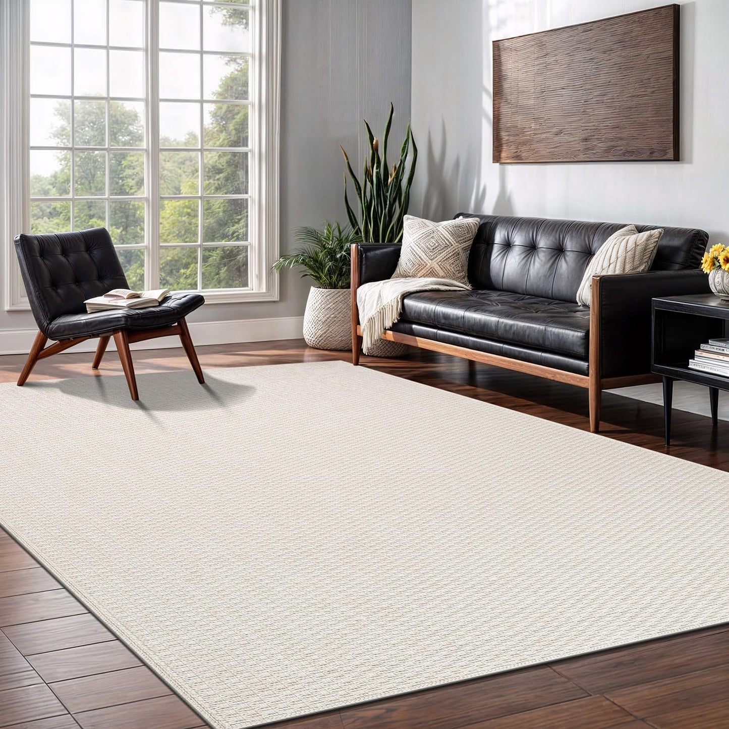 Easy Jute Rug 8x10 Indoor Outdoor Natural Rugs Solid Fiber Rug Woven Area Rug Boho Easy Clean Inside Carpet for Living Room Bedroom Dining Room Hallway or Outdoor Patio Porch (8 X 10 Bone)