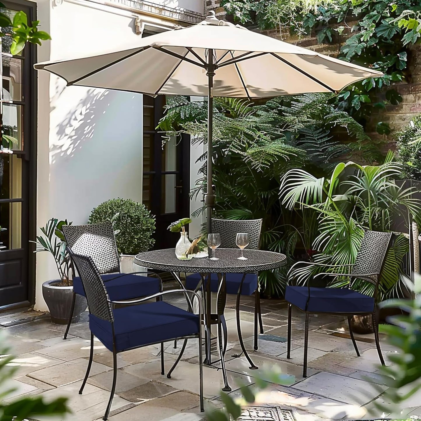 Favoyard Patio Chair Cushions 19 x 19 x 3 Inch Waterproof Outdoor Seat Cushions for Patio Furniture 3-Year Color Fastness Garden Sofa Couch Pads with Handle & Adjustable Straps Set of 2, Blue