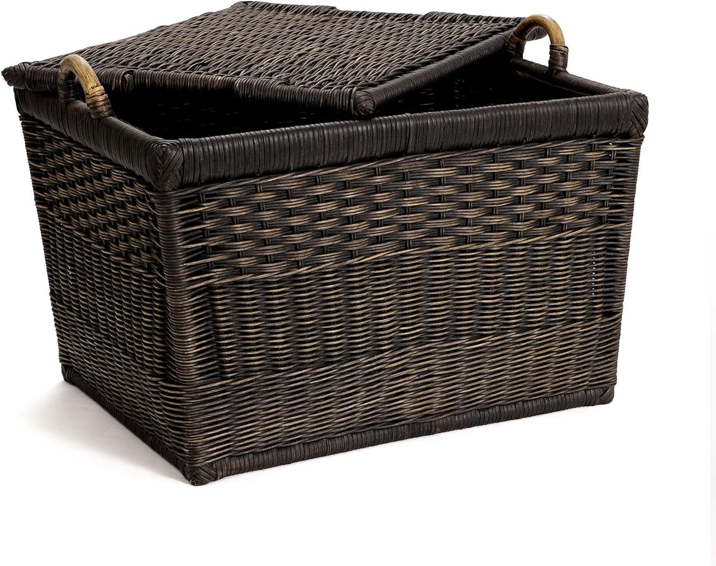 The Basket Lady Lift-Off Lid Wicker Storage Basket, Large, 24.5 in L x 18 in W x 17.5 in H, Antique Walnut Brown