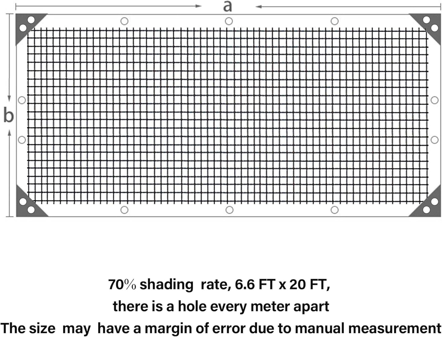 winemana Black Shade Cloth 70%, 6.6x20 FT Mesh Tarp - Garden Shade for Greenhouse, Patio, Vegetables, Plants Cover and Chicken Coops, Sun Shade Net for Outdoor Protection with Reinforced Grommets