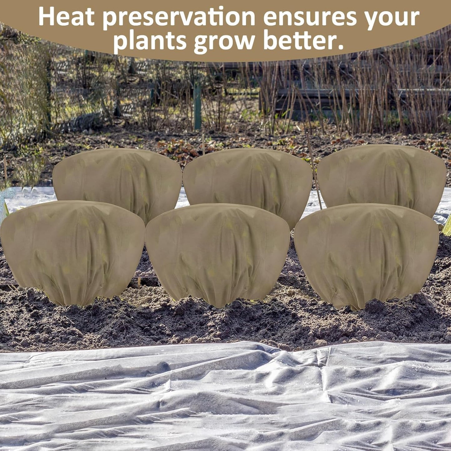 12 Pcs Winter Plant Covers Freeze Protection 39.4x23.6 Inch Horizontal Shrub Tree Rose Plant Protection Bags Frost Blanket with Drawstring for Fall Winter Outdoor Garden Planting (Brown)