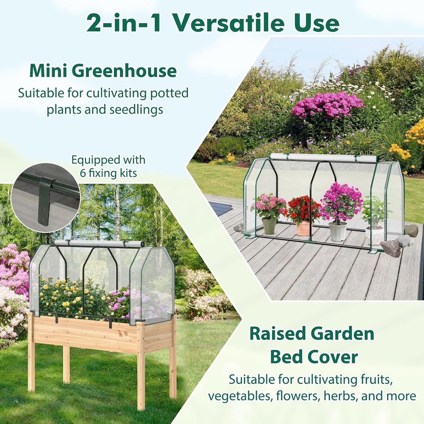 Happygrill Portable Mini Greenhouse w/Roll-up Zipper Door & All-Weather PE Cover, Outdoor & Indoor Greenhouse for Raised Garden Bed, Vegetables, Flowers, Patio, Lawn, Yard, Balcony