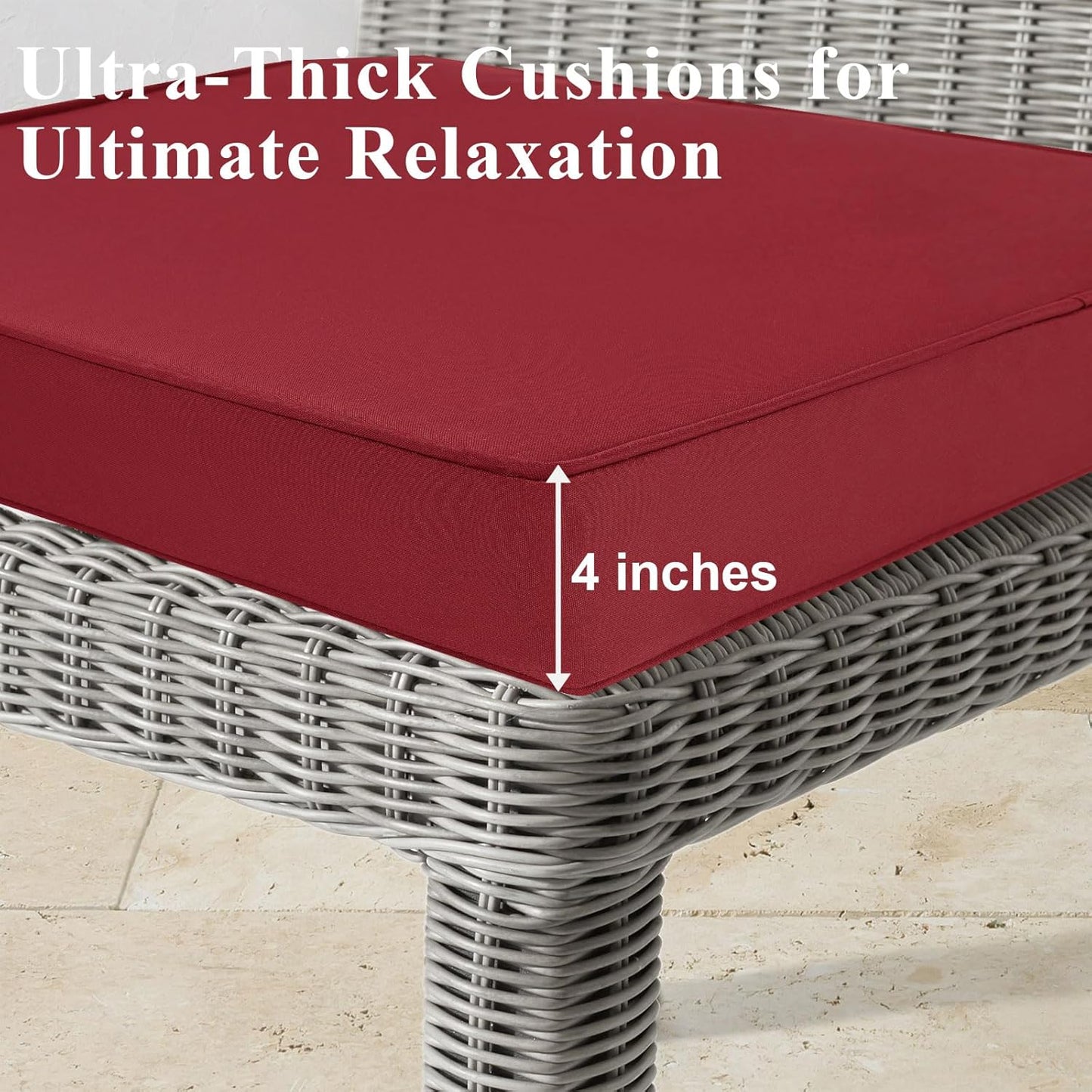 Outdoor Chair Cushions Set of 2 for Patio Furniture 22x22x4 Inch Waterproof Patio Chair Cushion 3 Year Color Fastness Square Elastic Foam Garden Couch Pads with Ties and Handle,Red