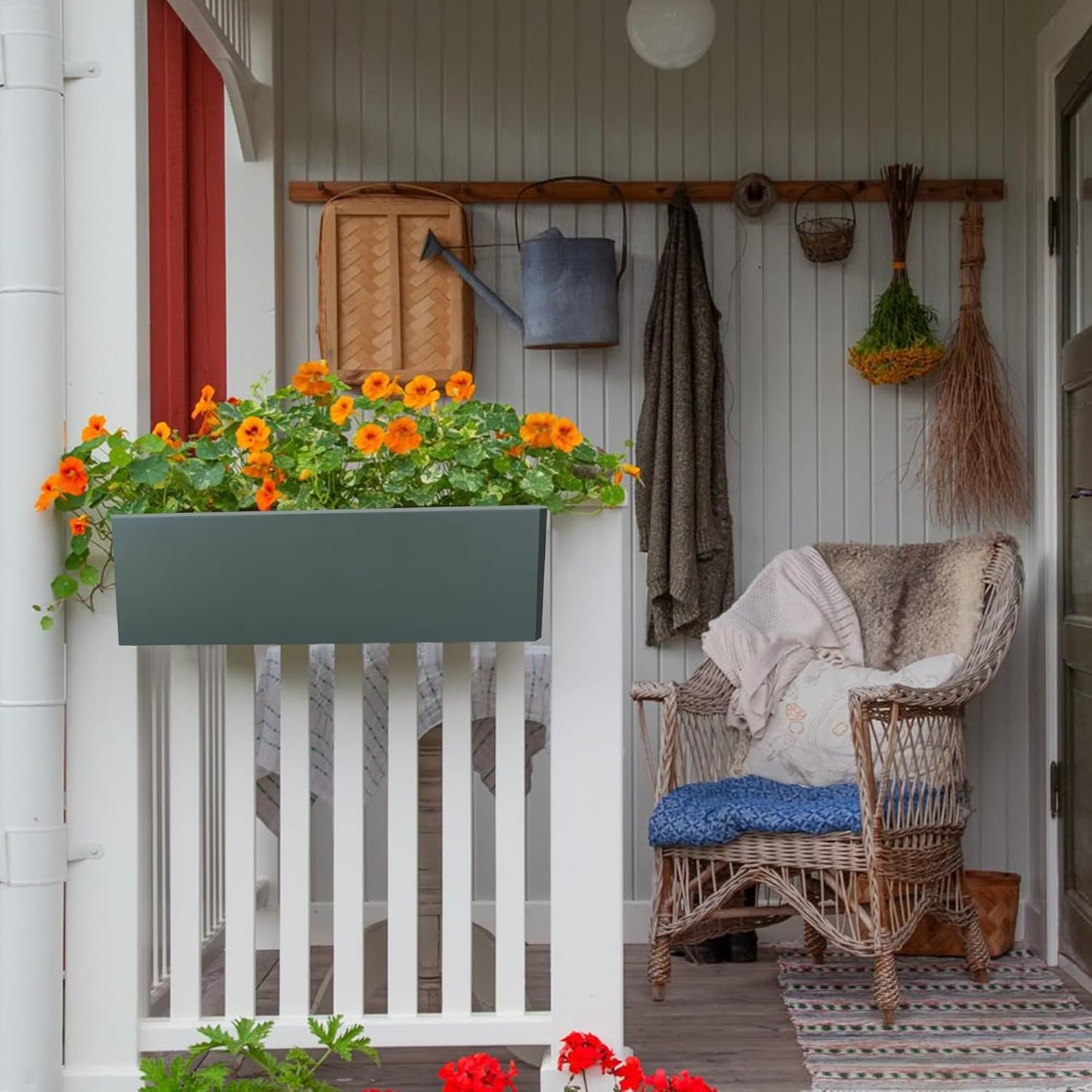 15 INCH Metal Railing Planter Boxes - Hanging Planter for Outdoor Balcony Fence, Durable All-Weather Use with Adjustable Brackets, Modern Décor for Flowers, Succulents, Hanging Plants, Grey