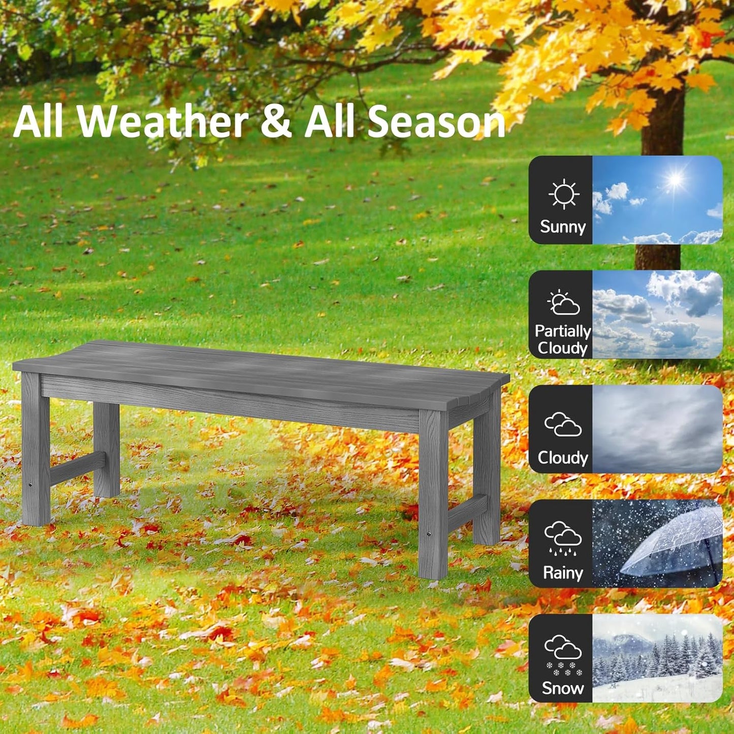Outdoor Bench, 2-Person Patio Backless Bench Holds up to 800lbs, Weatherproof Garden Bench That Never Rot and Fade, Suit for Backyard, Porch, Patio, Deck and Entryway (Grey)