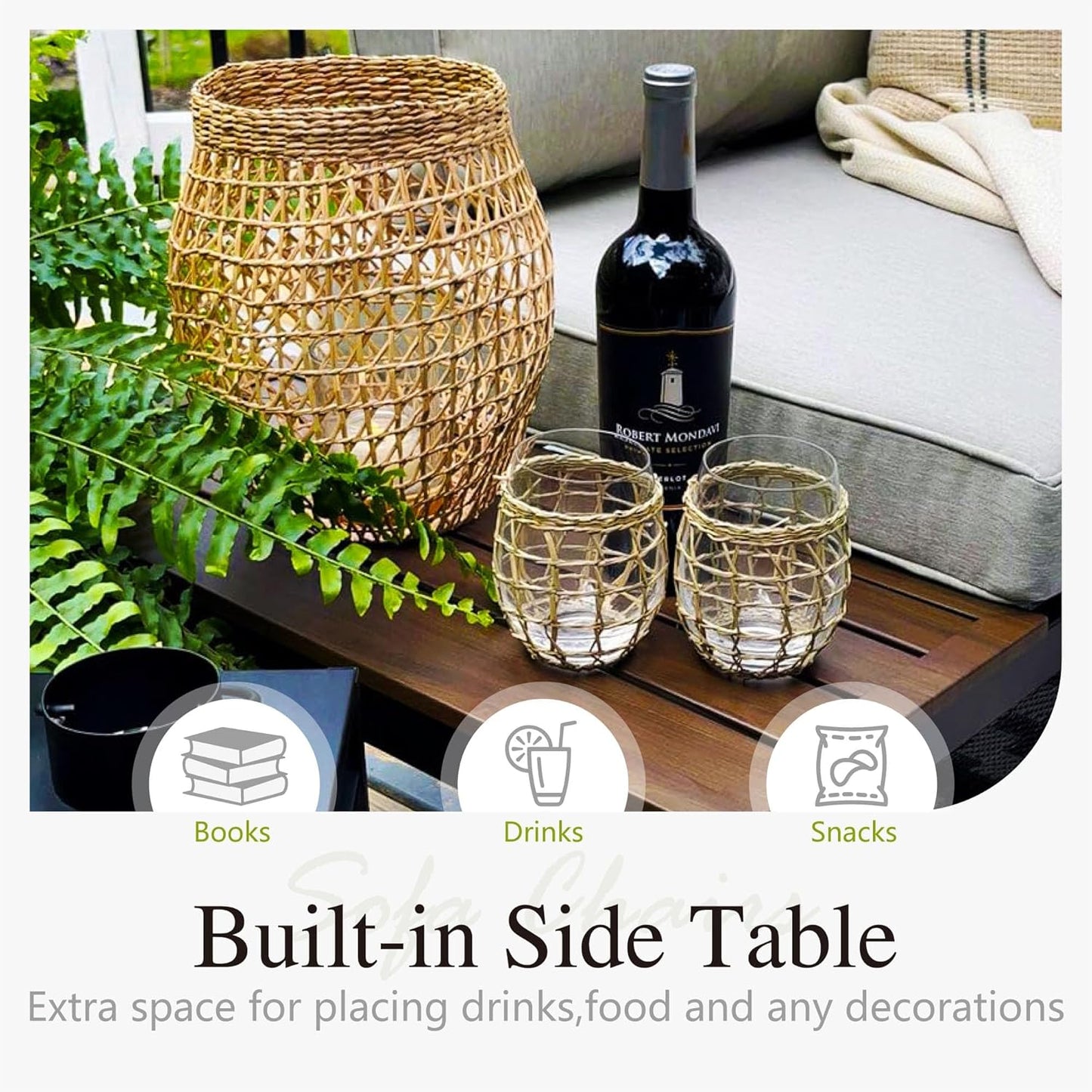 Sophia & William 6 Pieces Patio Furniture Set with 45" Fire Pit Table, Metal Outdoor Sectional Sofa Set -2 x Single Couch with Side Table,2 x Single Sofa,1 x Loveseat,1 x Propane Fire Pit