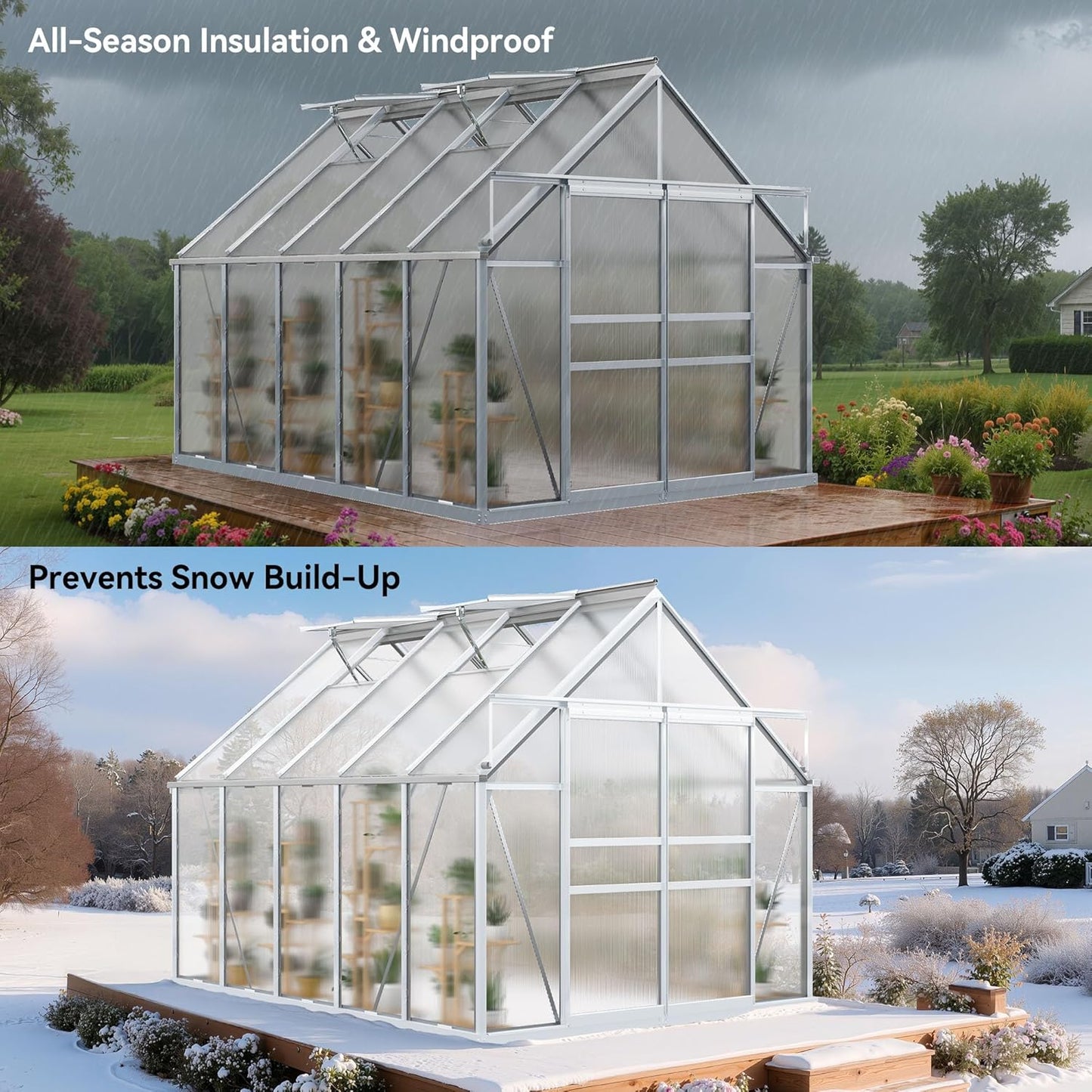 YITAHOME 10x8FT Polycarbonate Greenhouse Large Heavy Duty Green Houses Outdoor Aluminum Greenhouses with Sliding Doors Vent Window Walk-in Greenhouse for Garden Backyard, Matte Silver