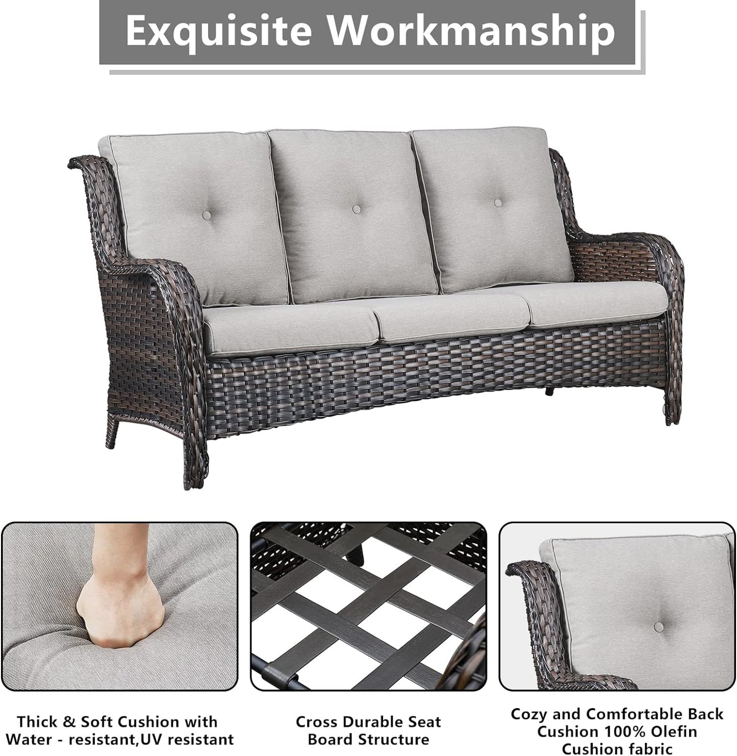 Outdoor Wicker Patio Furniture Set - 5 Piece Rattan Patio Conversation Set with 2 Rocking Swivel Chairs,2 Ottomans and 1 Sofa for Porch Deck Backyard Garden(Brown/Beige)