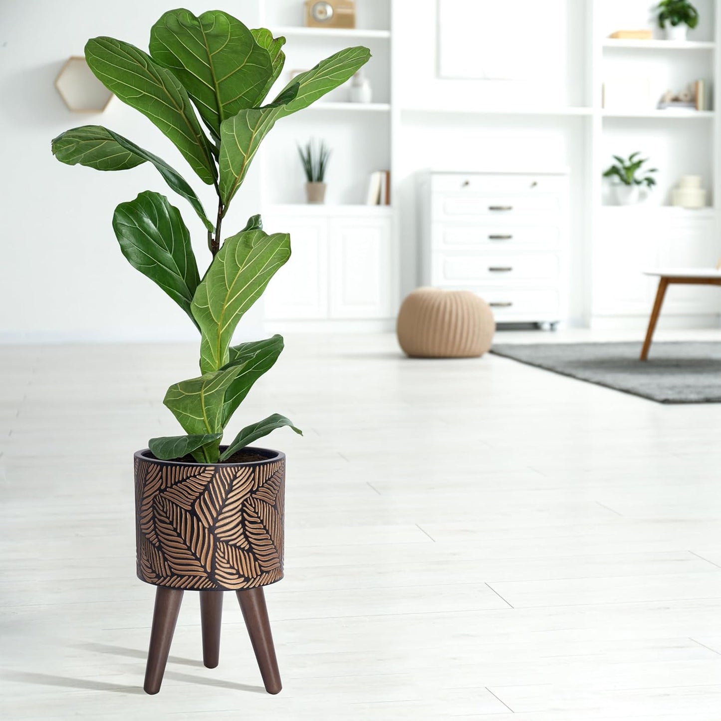 D'vine Dev 8 Inch Planter Pot with Stand, Mid-Century Tall Plant Pot with Legs for Indoor Plants, Small, Bronze/Grey, 88-L-A-6