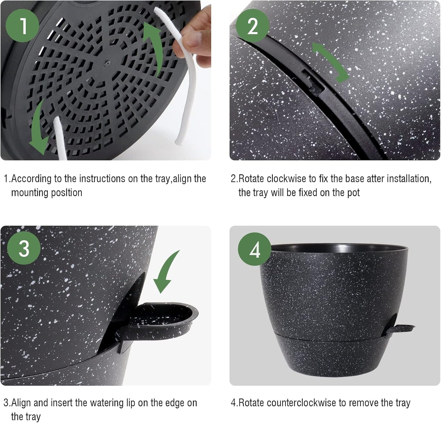 10/9/8 inch Self Watering Pots, Set of 3 Plastic Planters with Mesh Drainage Holes and Deep Reservoir for Indoor Outdoor Garden Plants and Flowers, Black Speckles