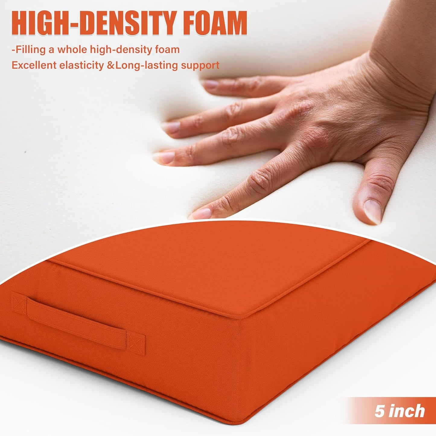 Patio Chair Cushions 24 X 24 X 5 Inch Waterproof Outdoor Seat Cushions for Patio Furniture, Outdoor Sofa Couch Pads with Ties & Handle, Set of 2, Orange