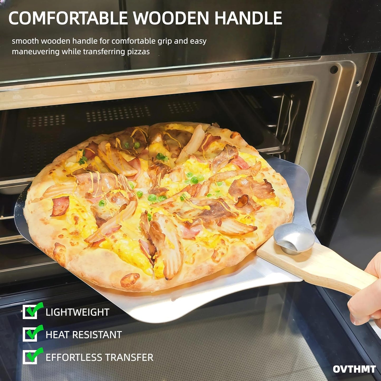 Pizza Oven Accessories 4 PCS, Pizza Kit, Aluminum Pizza Paddle with Foldable Wood Handle, Pizza Cutter, Rocker Blade, Cutter Wheel, Pizza Server, Pizza Peel Set, Pizza Tools