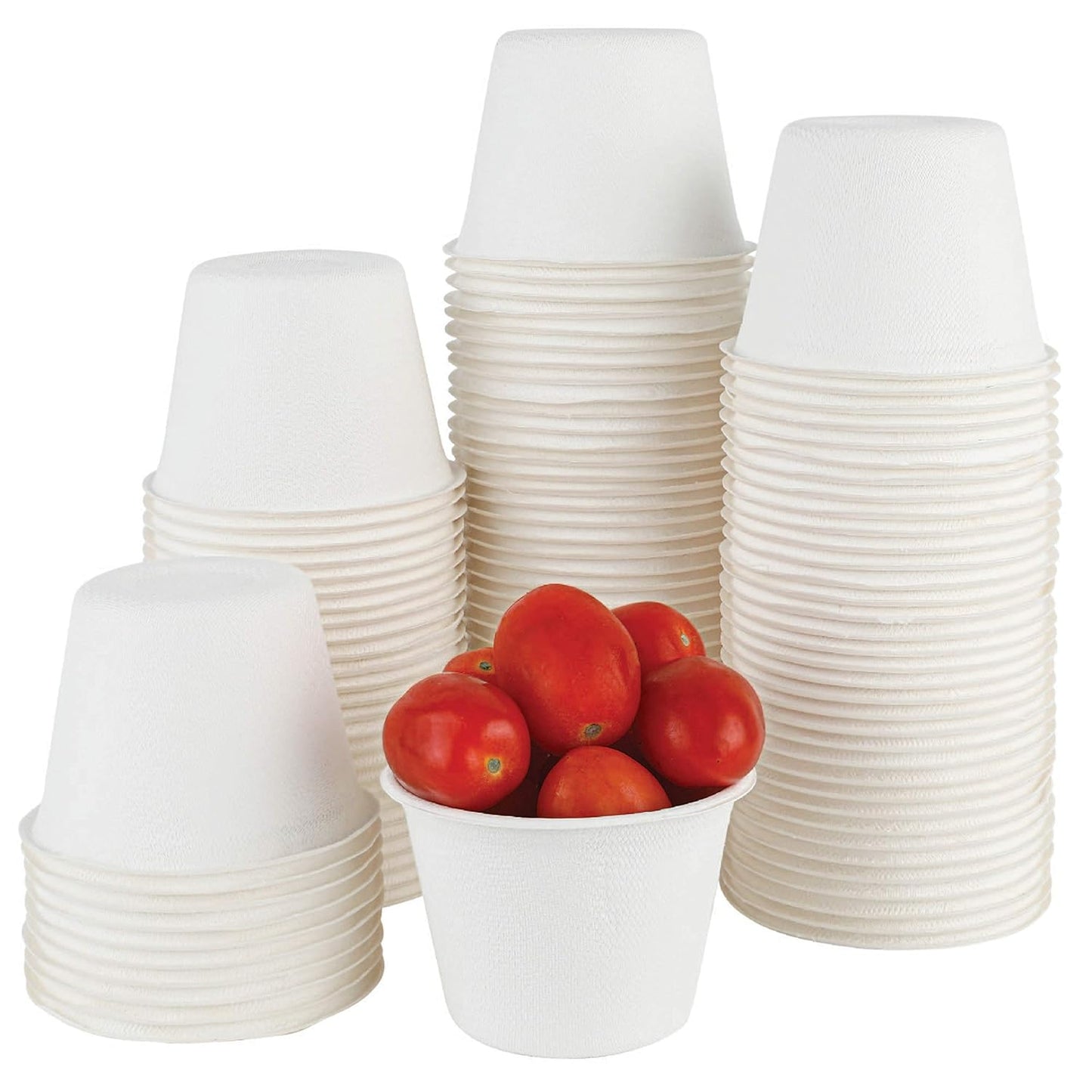 brheez 4 oz - Pack of 100 Disposable Bagasse Fiber Souffle Cups , 100% Natural Biodegradable & Compostable , Perfect for Condiments Small Portion & Samples Eco Friendly Paper Alternative - White