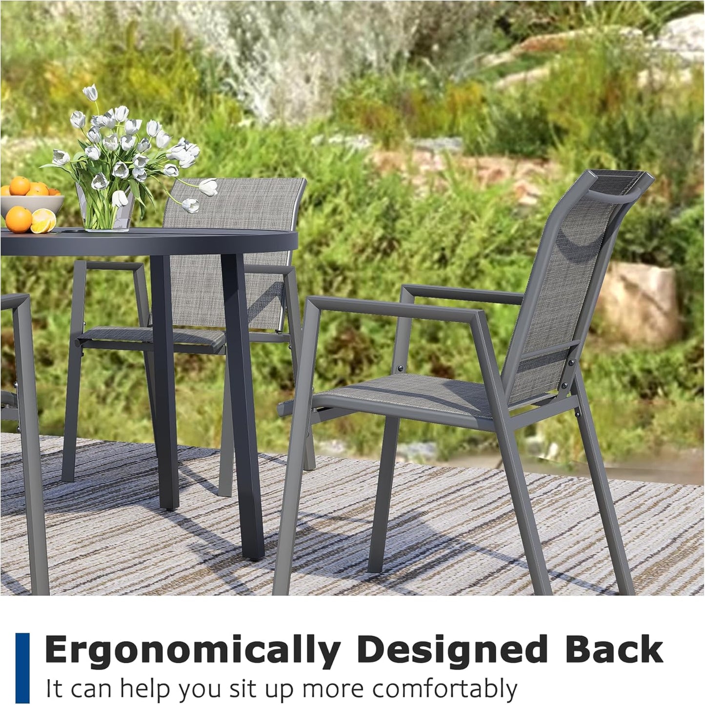 Outdoor Patio Chairs Set of 8, Grey Stackable Outdoor Chairs, Lightweight Patio Set with High Back, Metal Dining Chair for Lawn, Garden, Yard and Deck