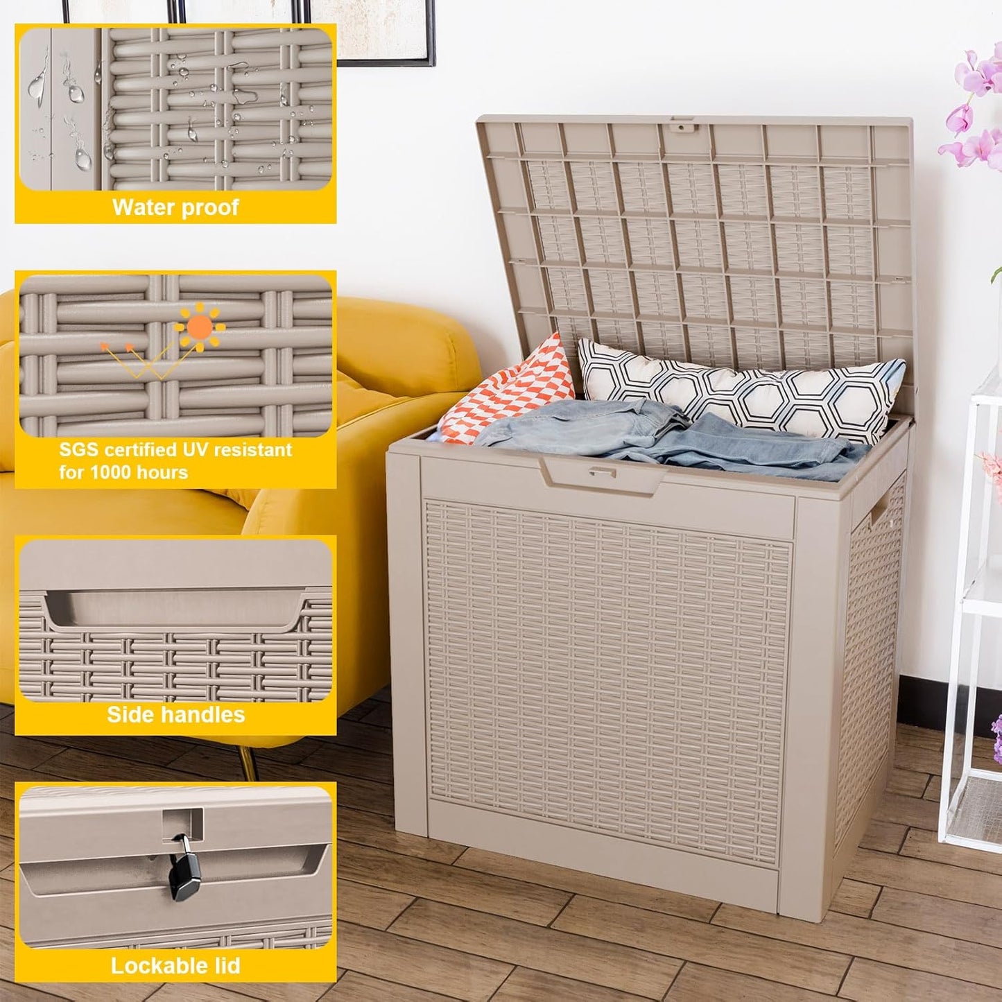 37 Gallon Outdoor Deck Box,Storage Lockable Waterproof Patio Furniture,Garden Tools,Cushions,Pool Accessories Outside Storage Resin Box(Grey)