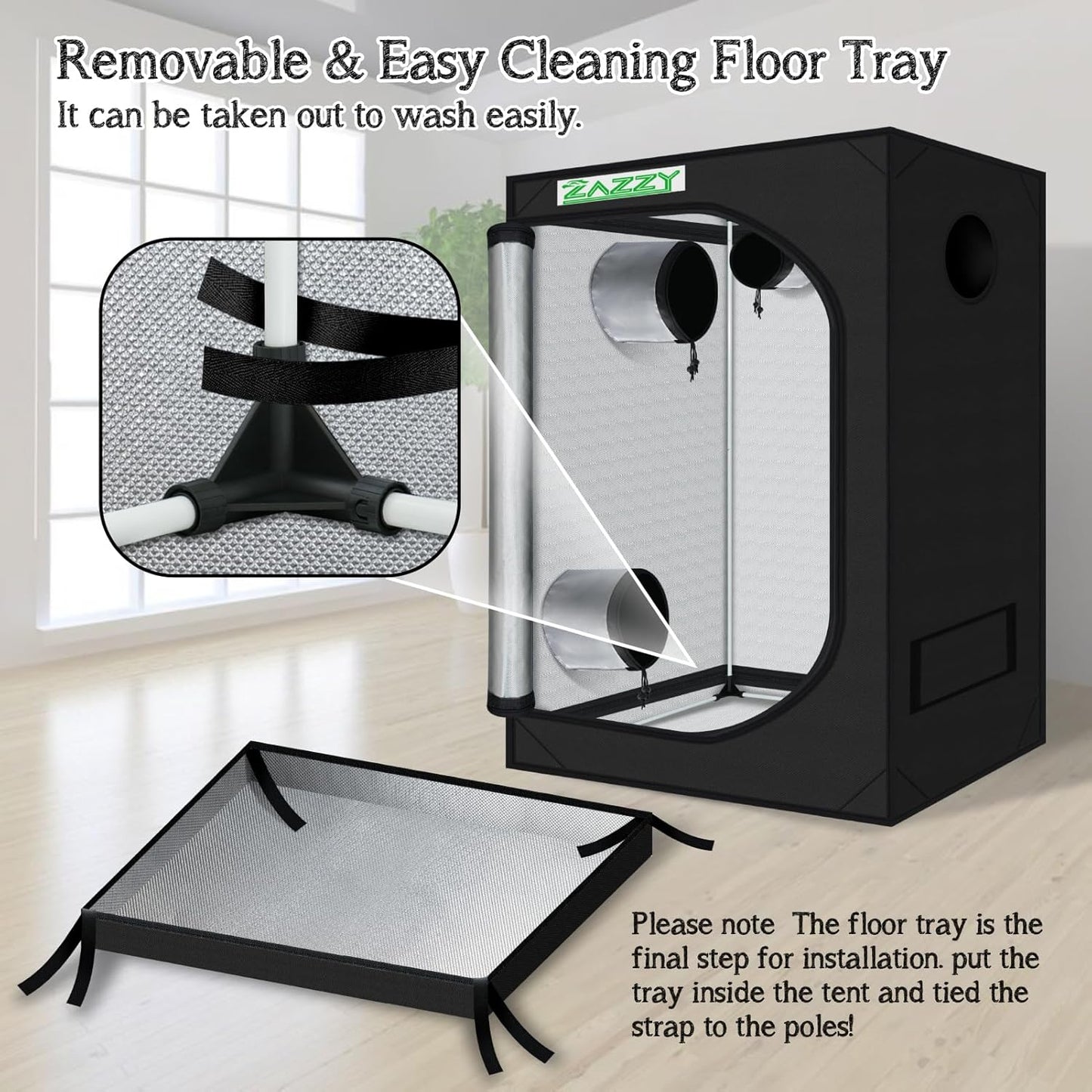 zazzy Indoor Grow Tent, 36"x60"x78" Mylar Hydroponic Plant Growing Tent with Observation Window and Waterproof Floor Tray for Plants Indoor