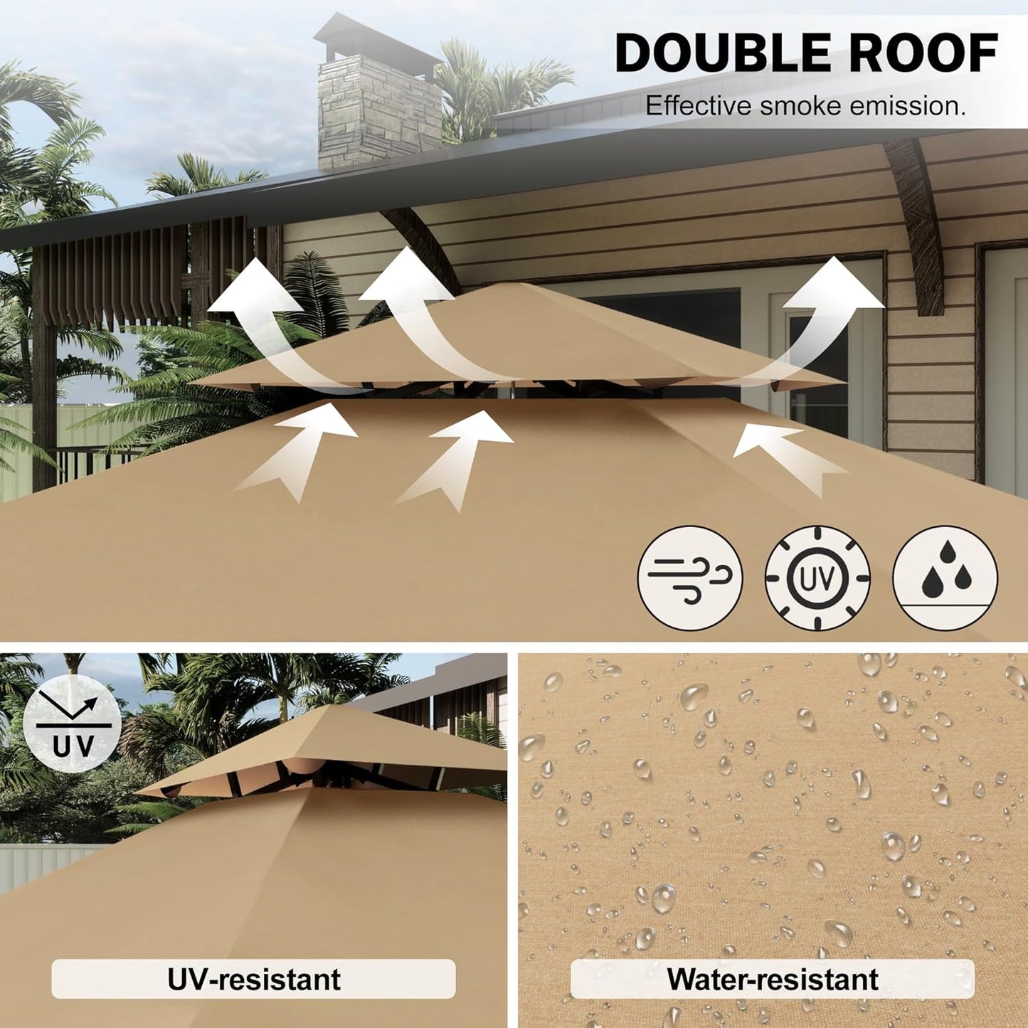 MASTERCANOPY 11 x 5 Grill Gazebo with Extra Side Awning Outdoor BBQ Gazebo with 2 LED Lights for Patio Party Backyard Picnic(Khaki)
