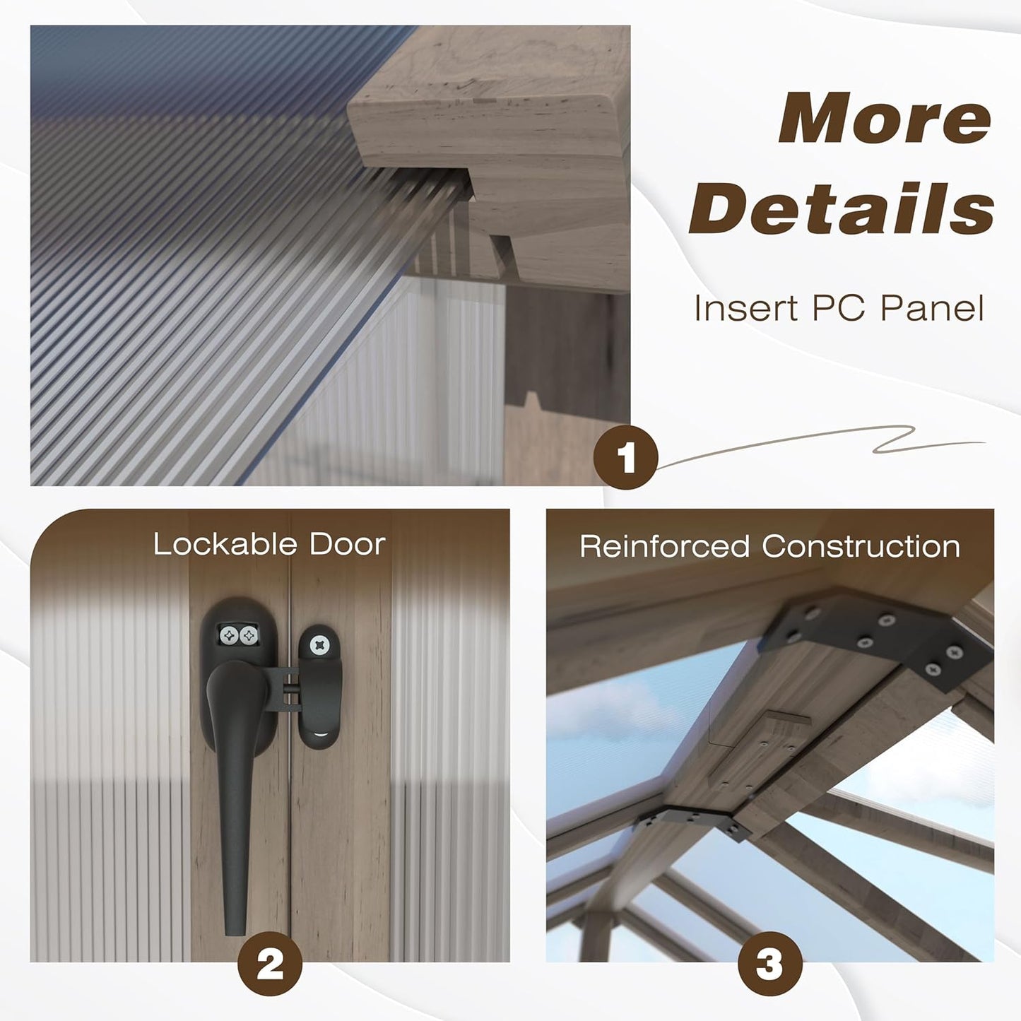 BlueWish 8x10 FT Greenhouse Kit, Wood Greenhouses with 6MM Polycarbonate Panel, Green House with Adjustable Vent & Lockable Door, Walk-in Greenhouse for Outside, Garden, Backyard