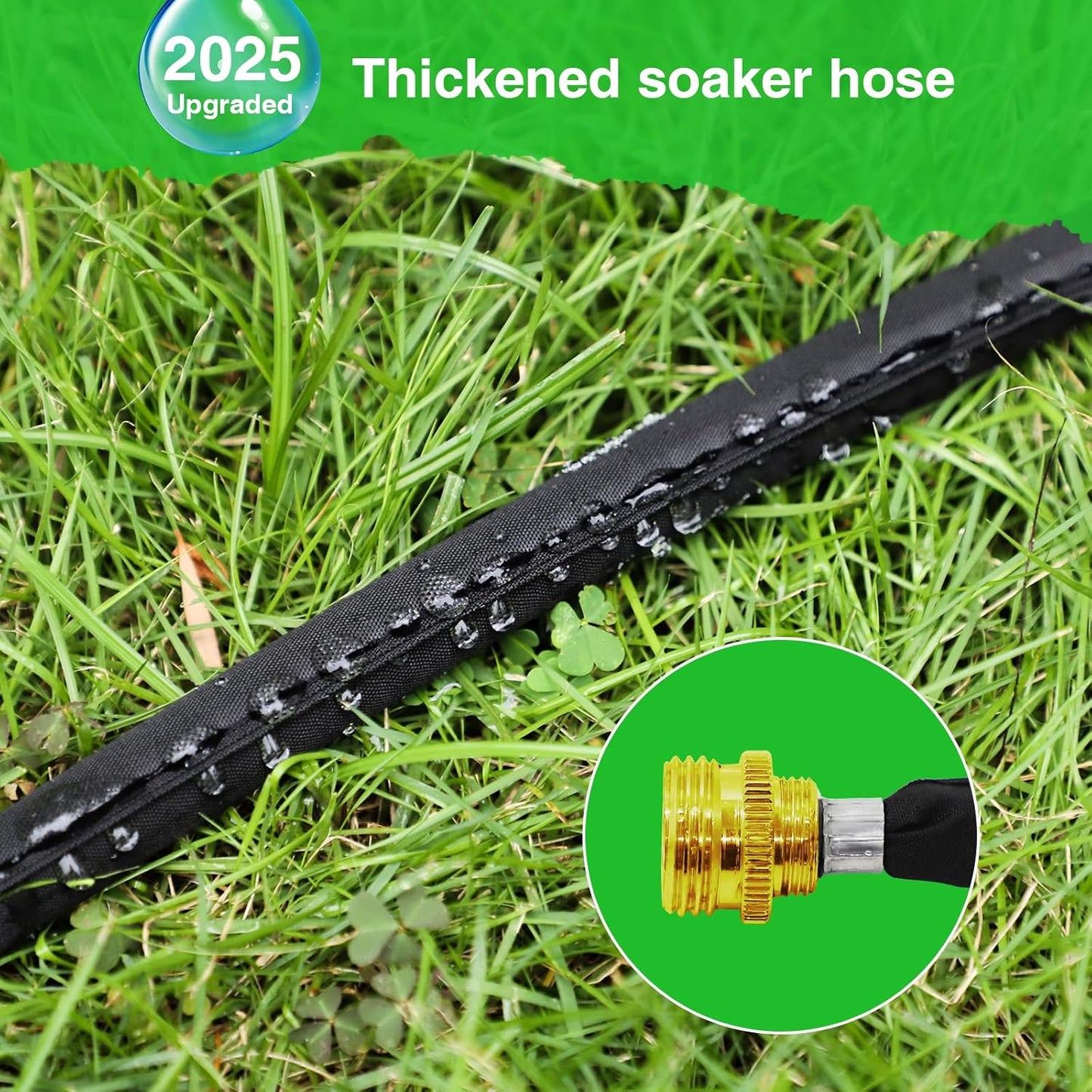 Mixc 2025-Thickened Flat Soaker Hose 50Ft with Copper Joint,Aluminum Seal,1mm Thickened Hose,360°Swival Handle and Inlet,Hole Pressure Relief Gasket,Drip Kit for Vegetable Garden,Lawn,Flower Bed