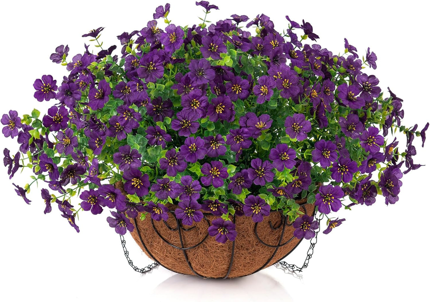 Artificial Fake Hanging Plants Flowers with Basket Outdoor Decor Faux Silk Dasiy Flower Arrangements in Pot Planter for Porch Home Indoor Patio Garden Yard Decoration