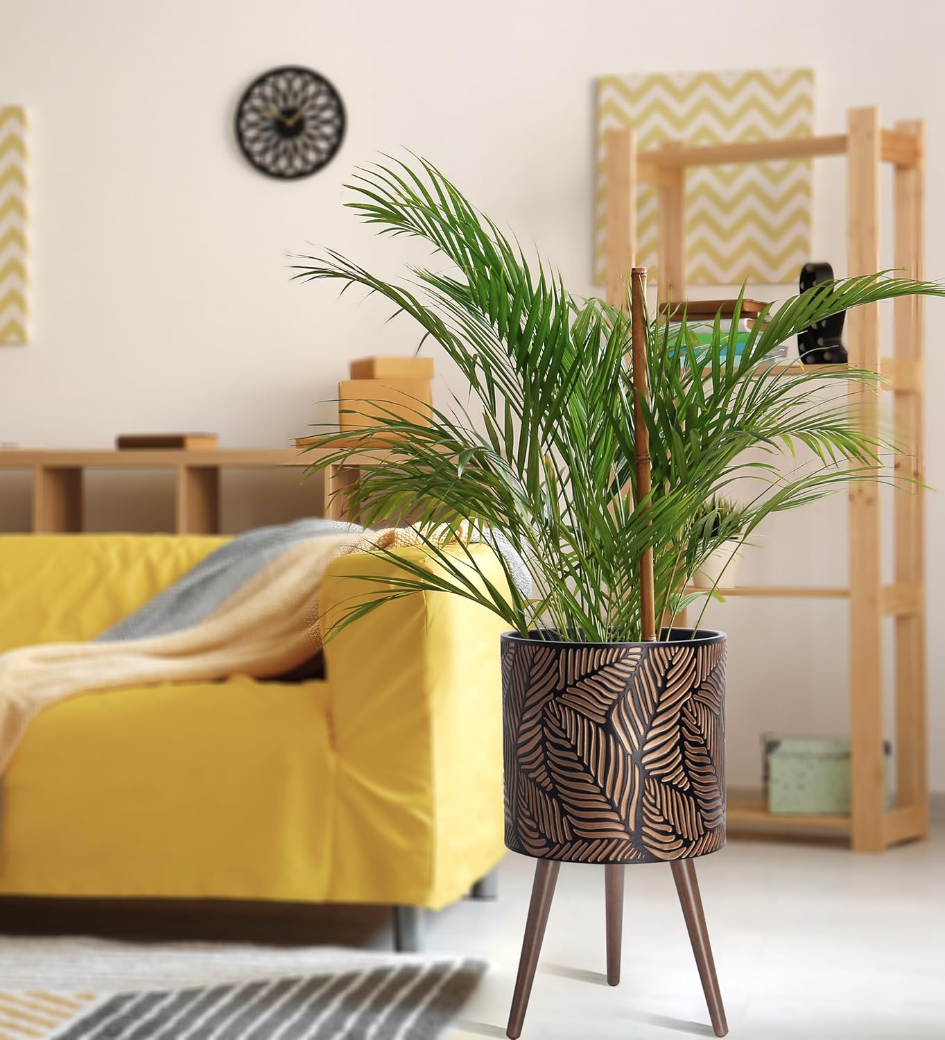 D'vine Dev 14 Inch Planter Pot with Stand, Mid-Century Tall Plant Pot with Legs for Indoor Plants, X-Large, Bronze/Grey, 88-L-D-6