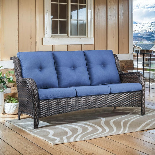 Outdoor Furniture 3-Seater Rattan Sofa Patio Wicker Sofa Couch Furniture Set with Washable Cushions