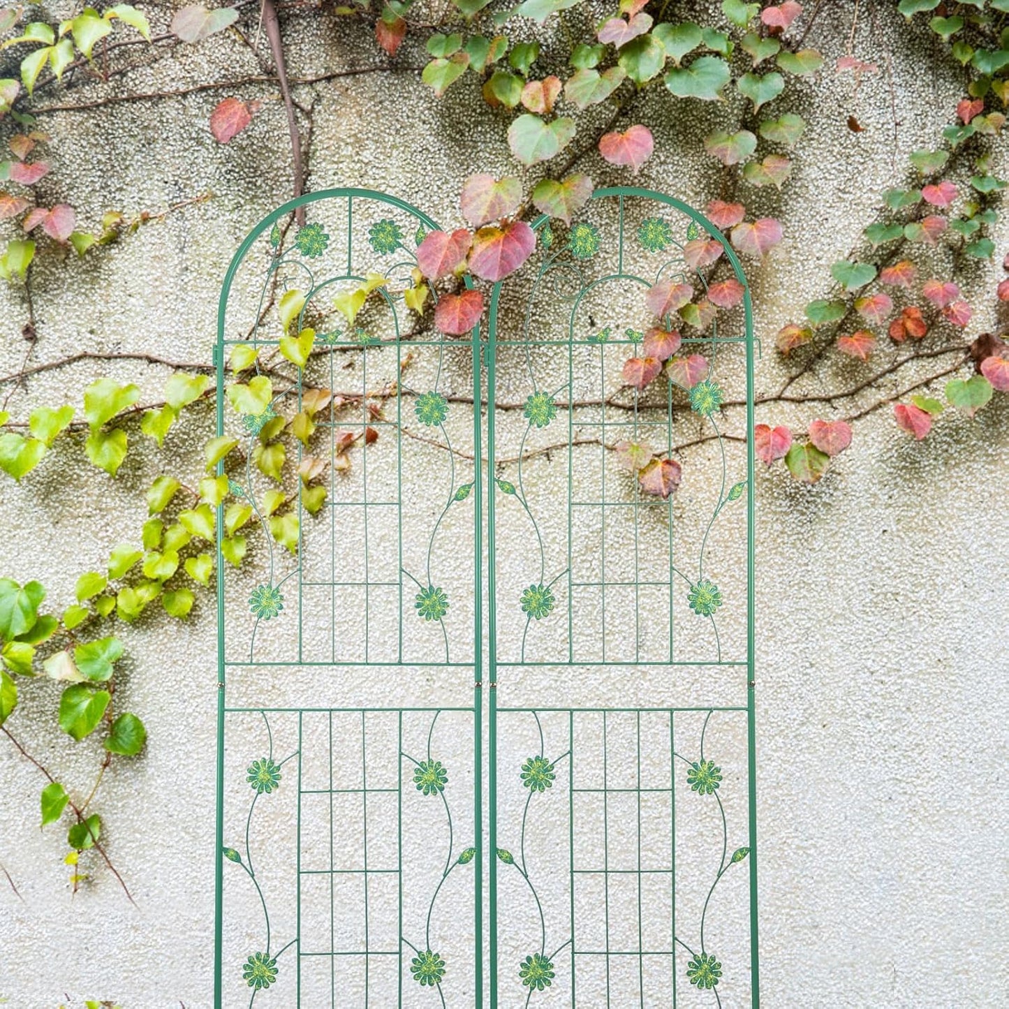 2 Pack Metal Garden Trellis 71" H Garden Fence Rustproof Trellis for Climbing Plants Support Roses Flower Outdoor Lawn, Green