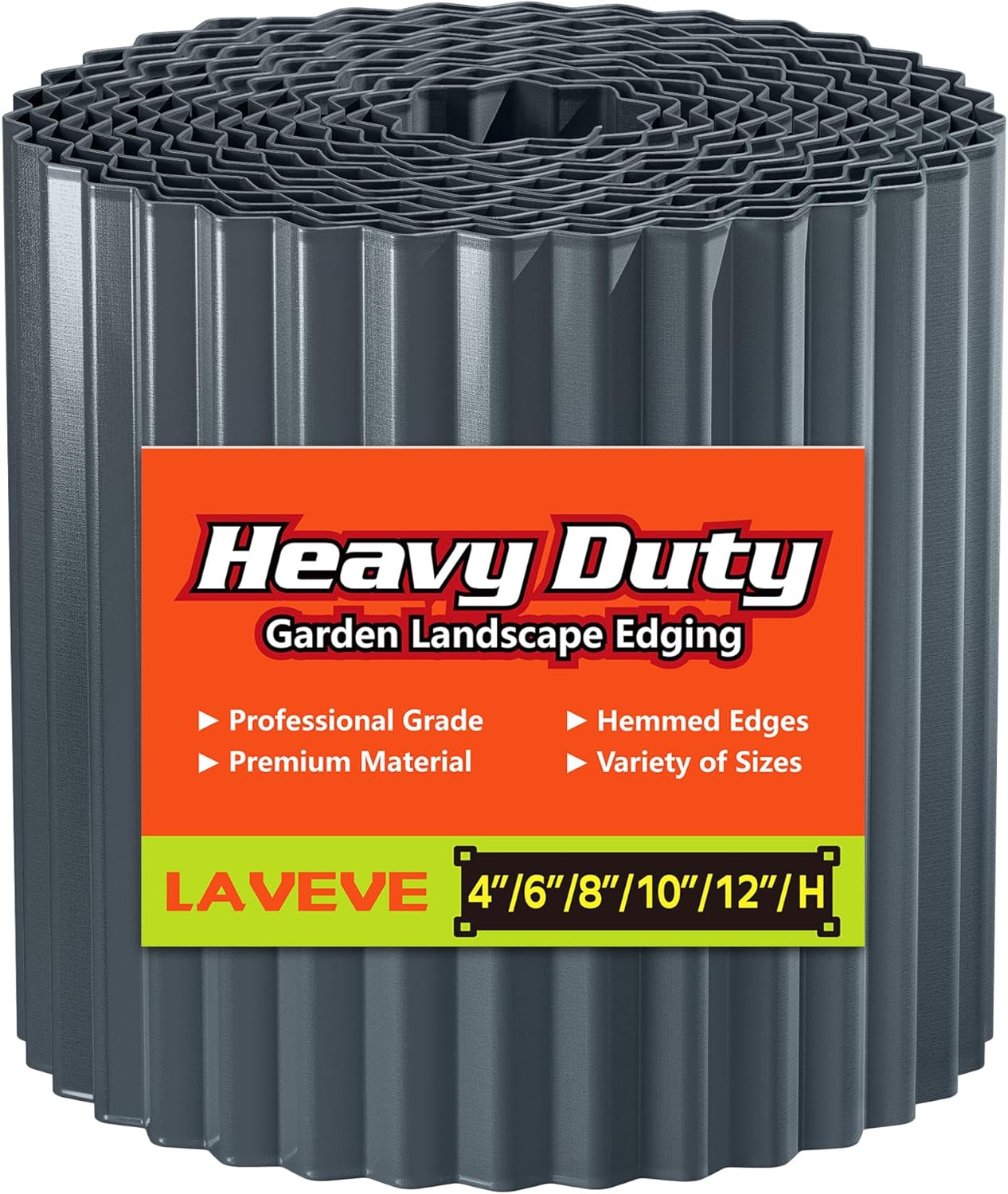 LAVEVE Corrugated Metal Garden Edging 12" x 20Ft, Landscape Edging Border for Lawn, Flower Bed, Garden Fence, Paver Edging (Dark Gray)