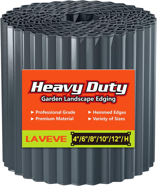LAVEVE Corrugated Metal Garden Edging 4" x 10Ft, Landscape Edging Border for Lawn, Flower Bed, Garden Fence, Paver Edging (Dark Gray)