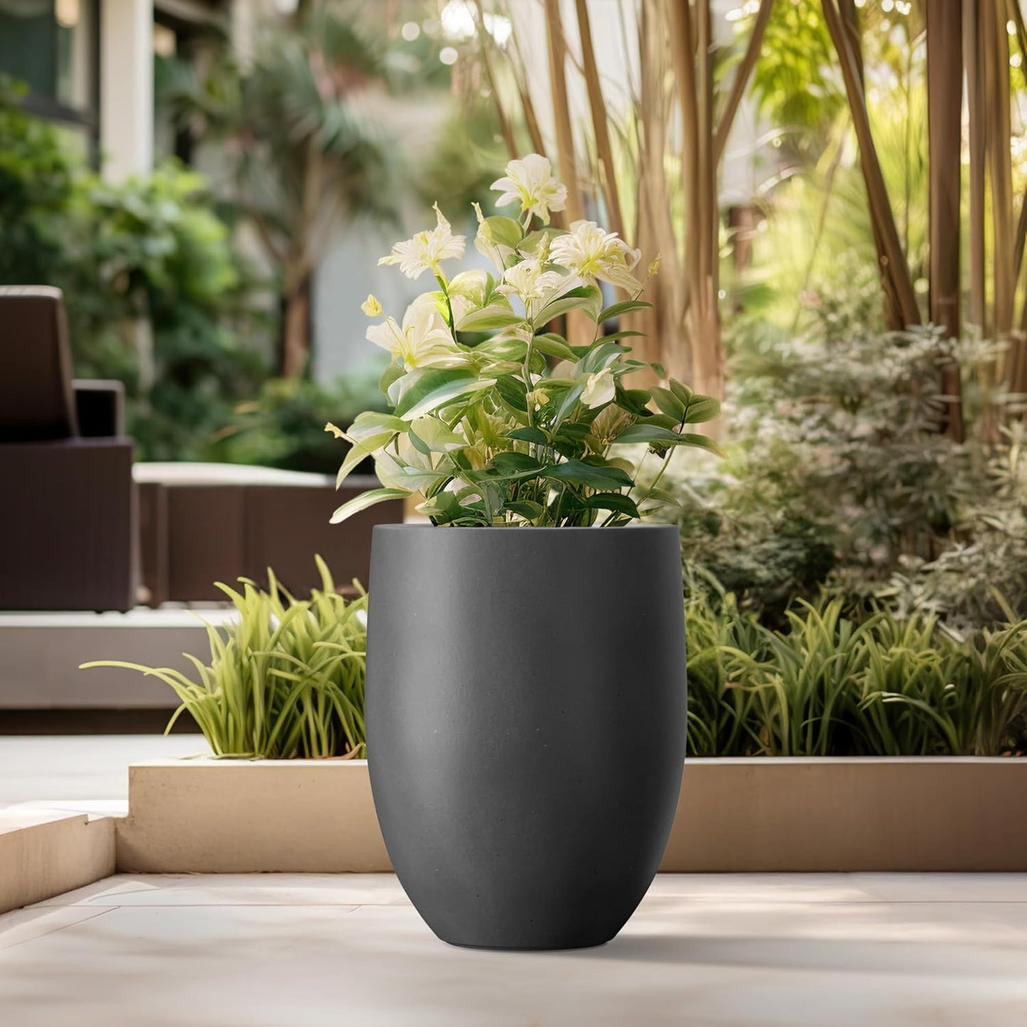 Kante 21.7" H Burnished Black Tall Planter, Large Outdoor Indoor Decorative Pot with Drainage Hole and Rubber Plug, Modern Round Taper Style for Home and Patio